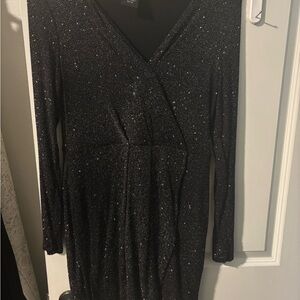 B Darlin Black Sparkle Long Sleeve Dress